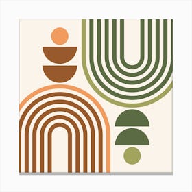 Midcentury Modern Geometric Arch Sun Abstract 5 In Sage Green Terracotta Brown 02 Canvas Print