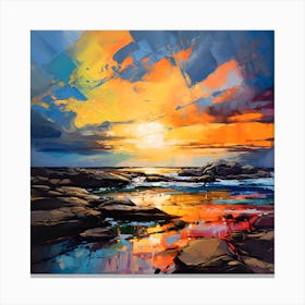 Abstract Colorful Rocky Lagoon Sunset Canvas Print