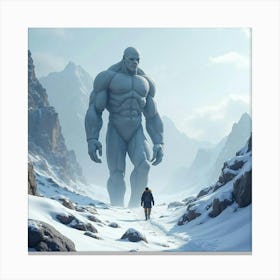 Giant Made Of Stone Walking Through A Snowy Mountain 1 Canvas Print