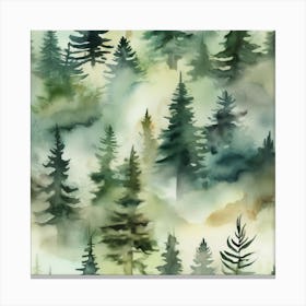 Appalachian Mountains of Misty Pines Watercolor Print of Evergreen Forest..375 Canvas Print