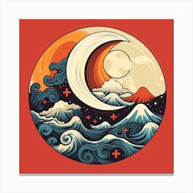 Moon And Waves Canvas Print