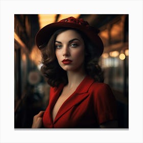 Vintage Woman In Red Hat Canvas Print