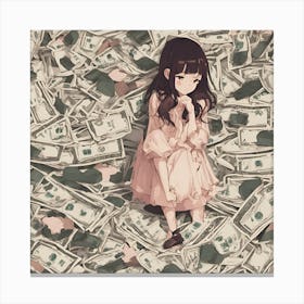 Money Girl Sad Canvas Print
