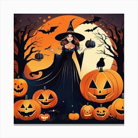 Witch With Pumpkins Canvas Print