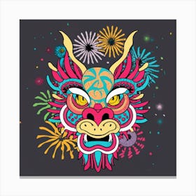 Dragon Head With Fireworks Canvas Print