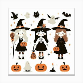 Halooween Witches - Cute Vector style Illustration Canvas Print