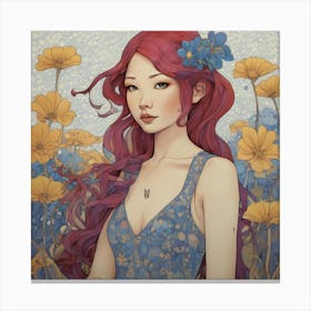 Asian Girl With Red Hair Canvas Print