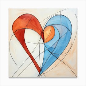 Heart Illustratuon Geometric Orange & Blue Canvas Print