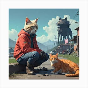 Cat And A Robot Canvas Print