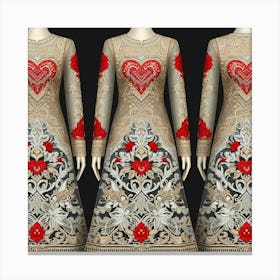 A beautiful long frock design using red hearts especially for valentine day Canvas Print