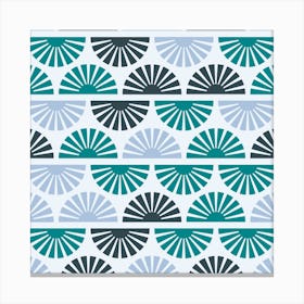Geometric Pattern With Blue And Green Sunrise On Light Blue Square Canvas Print