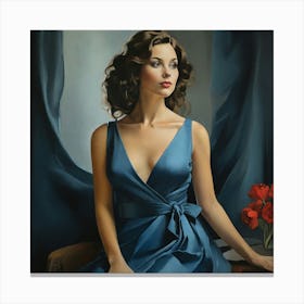 Woman In Blue Dress Art Print 2 Canvas Print