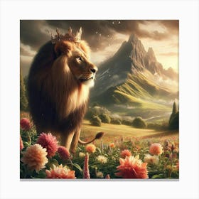 Lion In The Meadow 2 Canvas Print