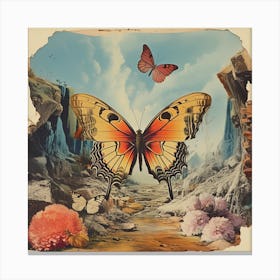 Butterfly In The Desert Vintage Scrapbook 3 Canvas Print