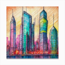 Cityscape Watercolor Painting Canvas Print