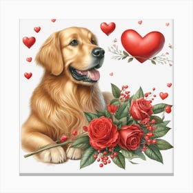 Golden Retriever With Roses Canvas Print