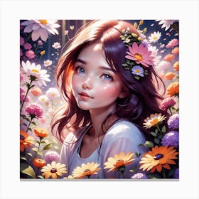 Pretty Girl With Flowers Canvas Print