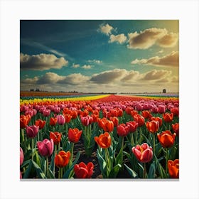 Tulip Field At Sunset Canvas Print