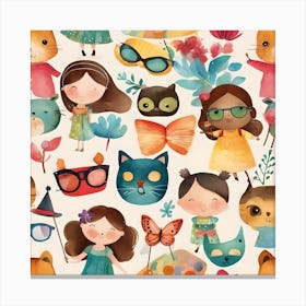 Cats and Kids Canvas Print