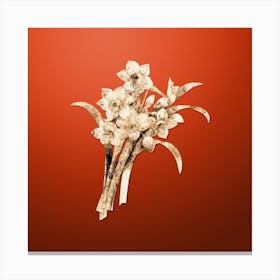 Gold Botanical Chinese Sacred Lily on Tomato Red n.3387 Canvas Print