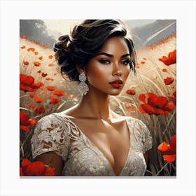 Beautiful Woman In A Field Of Poppies Canvas Print