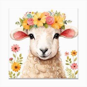 Floral Baby Sheep Nursery Illustration (8) Canvas Print