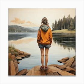 Woman Looking At A Lake Canvas Print