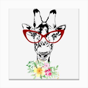 Cute Giraffe Glasses With Flowers Canvas Print