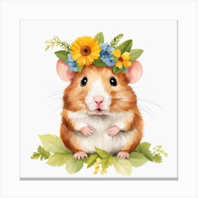 Floral Baby Hamster Nursery Illustration (4) Canvas Print
