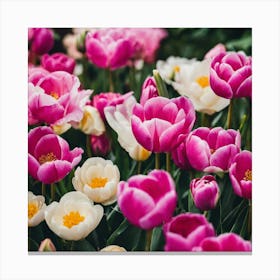 Pink Tulips In The Garden Canvas Print