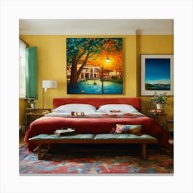Bedroom With Yellow Walls 1 Canvas Print