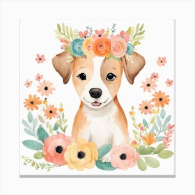Floral Baby Dog Nursery Illustration (12) Canvas Print