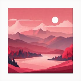 Misty mountains background in red tone 97 Canvas Print