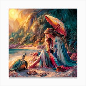 Girl And A Turtle Canvas Print