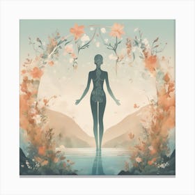 A Serene Depiction Of A Tadasana , Surrounded By Elements Of Nature (E Canvas Print