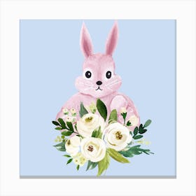 Bunny And Flower Wreath Square Canvas Print