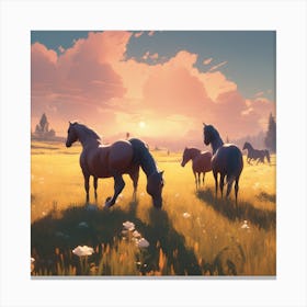 Horses In A Field 36 Canvas Print