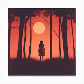 Silhouette Of A Girl In The Forest Canvas Print