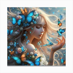 Beautiful girl with butterflies and flowers Canvas Print