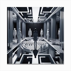 Join 3d Characters As They Navigate An Abstract Infinite Mirrored Labyrinth 1 Canvas Print