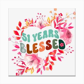 51 Years Loved Heart Flower Birthday Celebration Retro Canvas Print