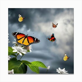 Butterfly And Flowers Canvas Print