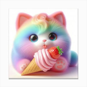 Rainbow Kitten Eating Ice Cream 1 Canvas Print