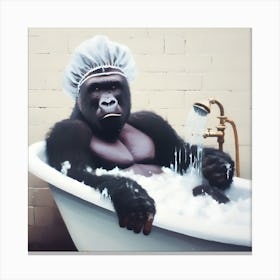 Gorilla In The Bath & Shower Cap Canvas Print