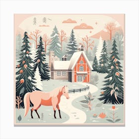 Winter Landscape With A Horse Canvas Print