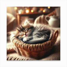 Kitten In A Basket 3 Canvas Print