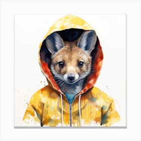 Watercolour Cartoon Wallaby In A Hoodie 1 Canvas Print