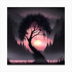 Spooky Tree and Pink Moon Canvas Print