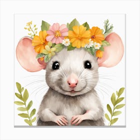 Floral Baby Rat Nursery Illustration (8) Canvas Print