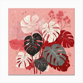 Pink And Red Plant Illustration Monstered Thai Cons tell 2 Canvas Print